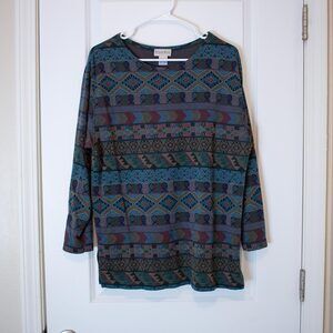 Southwest Coogi-Style Knit Top 90s Split Hem L Earth Tone | Dark Autumn